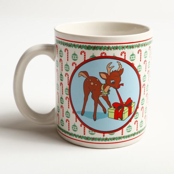 Vtg United Silver Cutlery Co Rednose Reindeer Ceramic Christmas Holiday Mug - Picture 1 of 7